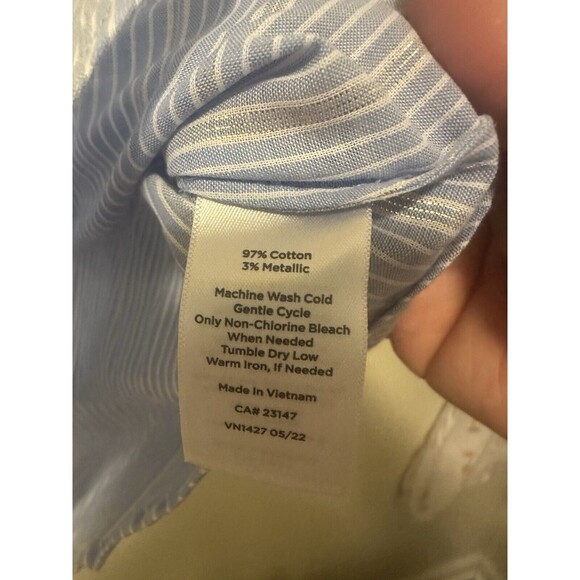 NWT PP Talbots Blue Striped Ruffle-Trim Cotton Metallic Blend Blouse Petite - Picture 4 of 4
